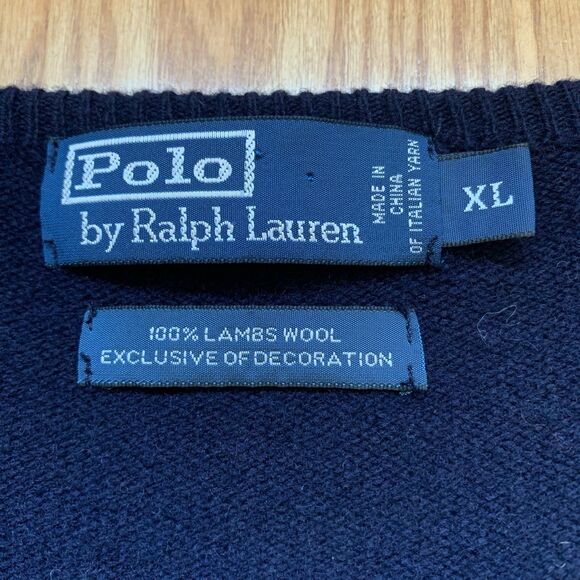 Polo Ralph Lauren 100% Lambswool Sweater XL Navy Blue V-Neck Italian Yarn - Picture 4 of 11